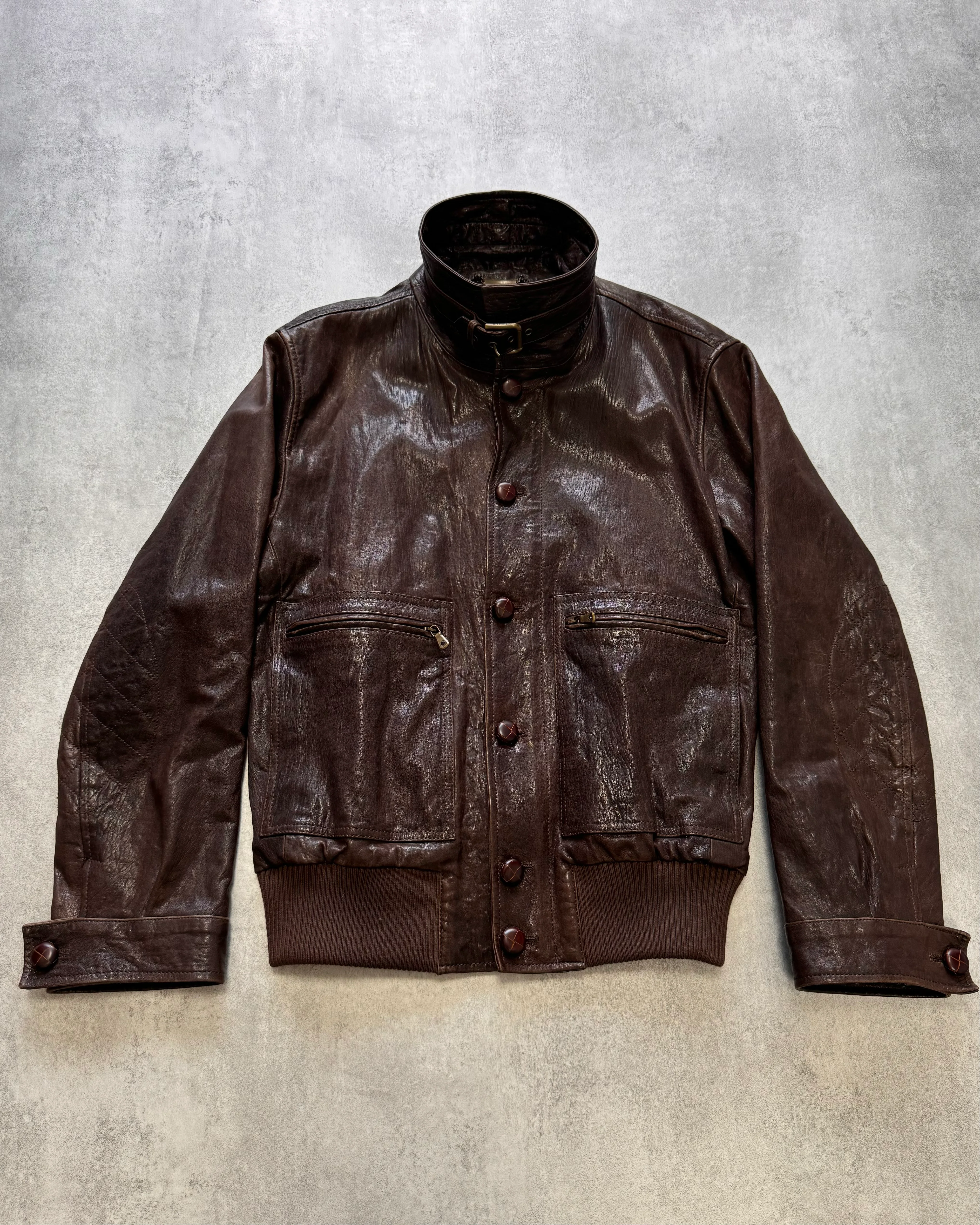 FW2005 Dolce & Gabbana Military Brown Leather Heavy Jacket - Image 3