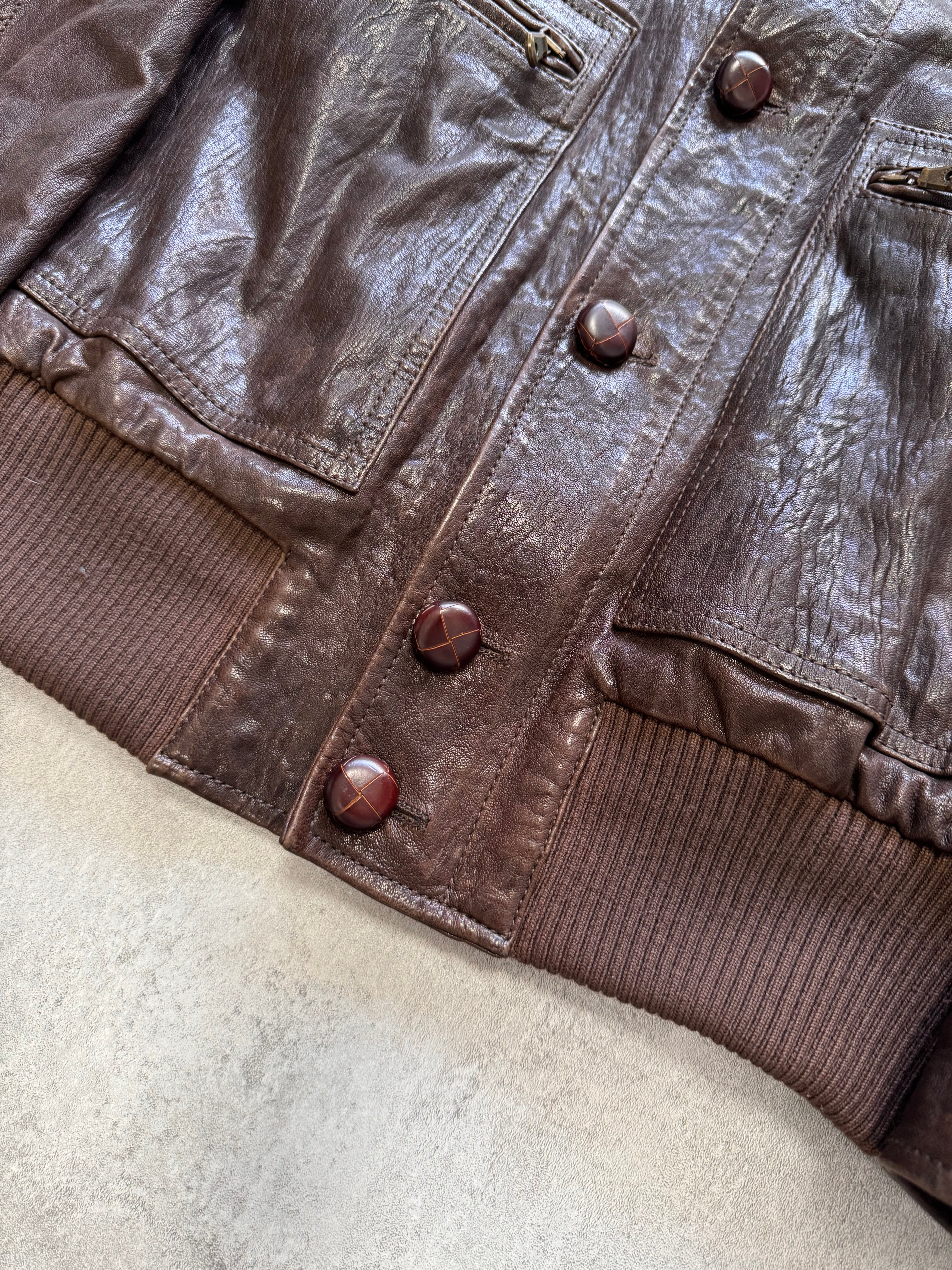 FW2005 Dolce & Gabbana Military Brown Leather Heavy Jacket - Image 5