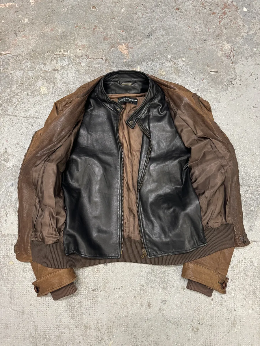 FW2005 Dolce & Gabbana Military Double Leather Heavy Jacket - Image 10