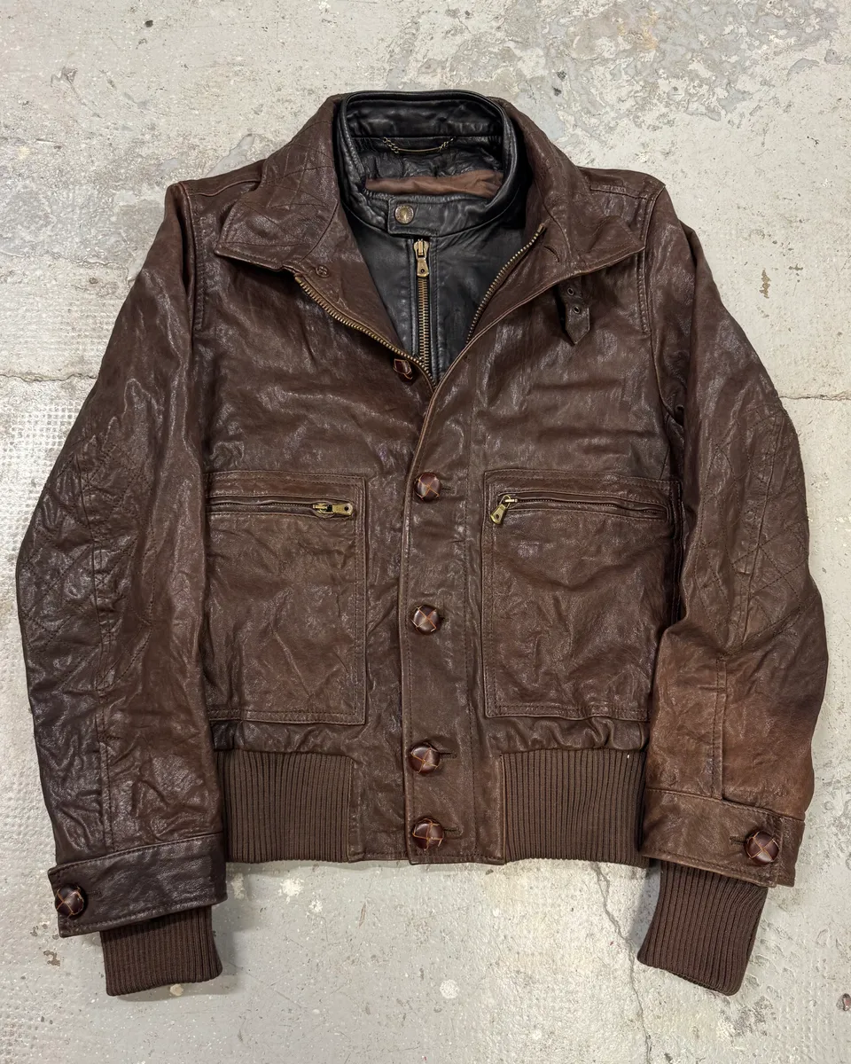 FW2005 Dolce & Gabbana Military Double Leather Heavy Jacket
