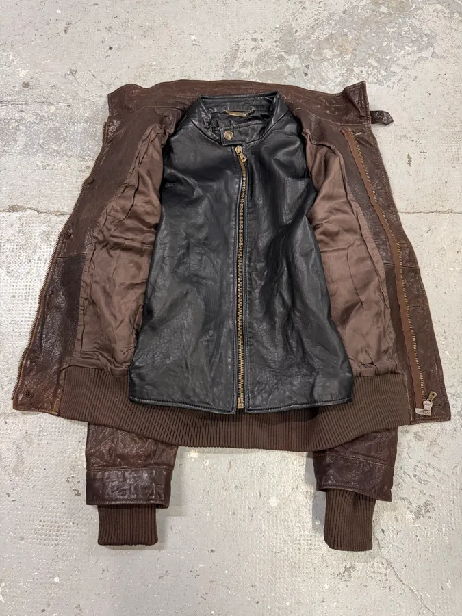 FW2005 Dolce & Gabbana Military Double Leather Heavy Jacket - Image 3