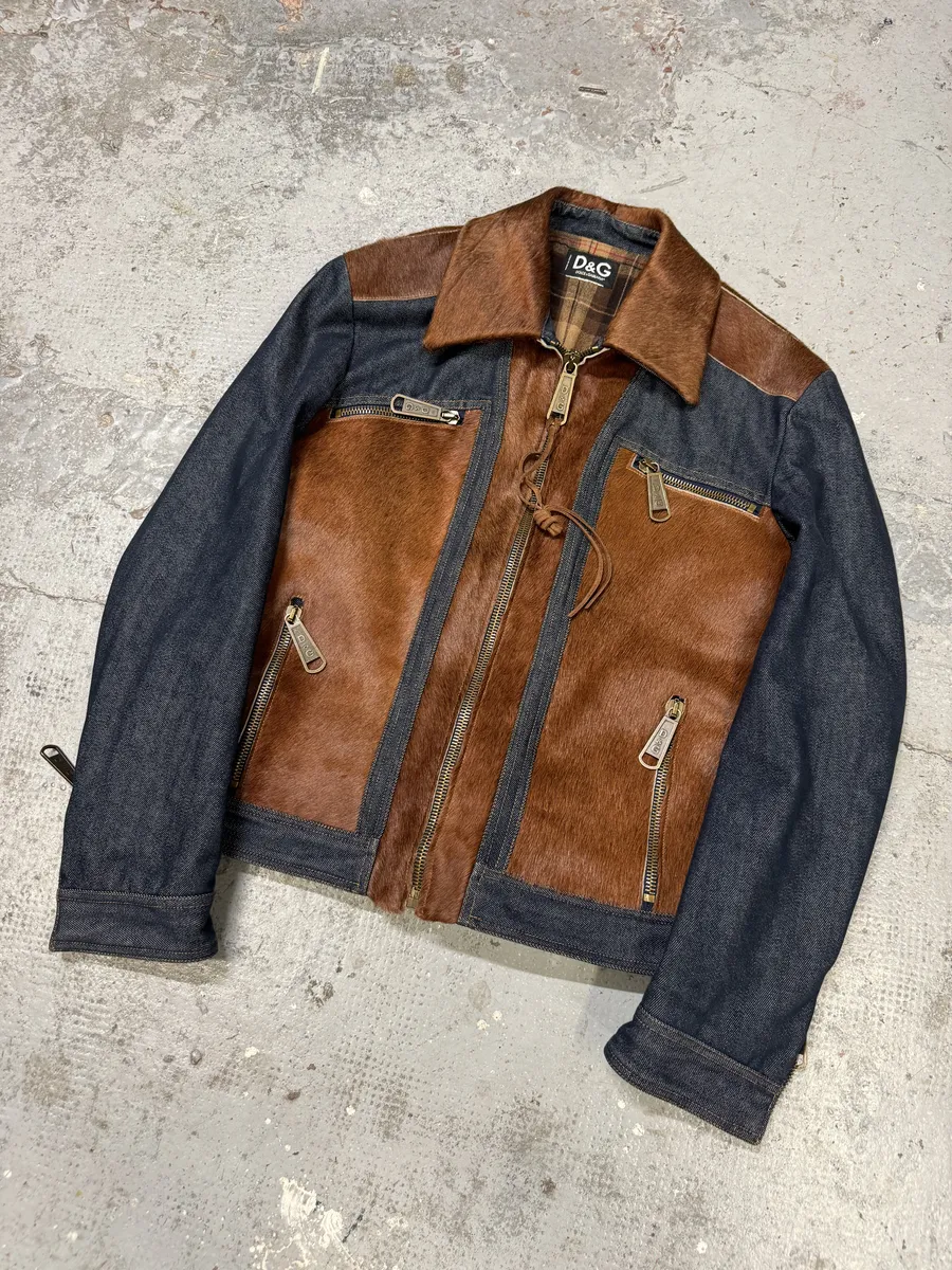 FW2005 Dolce & Gabbana Pony Hair Brut Denim Jacket - Image 3