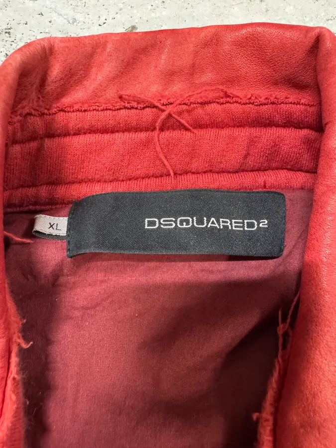 FW2005 Dsquared2 Faith Red Hybrid Leather Varsity Jacket - Image 6