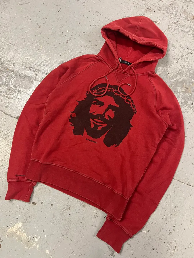 FW2005 Dsquared2 Happy Jesus Red Hoodie - Image 4