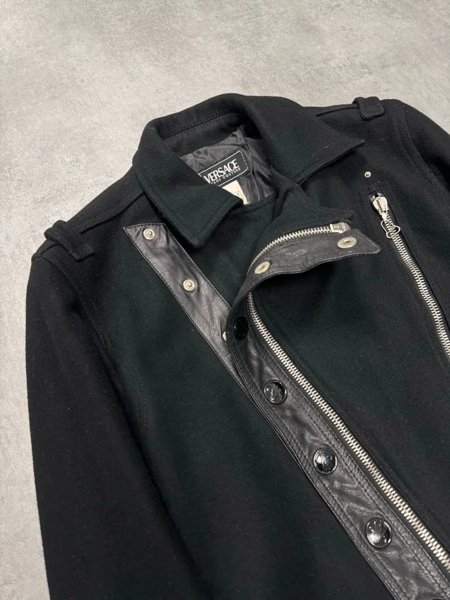 FW2005 Versace Asymmetrical Black Zipped Wool Jacket - Image 2