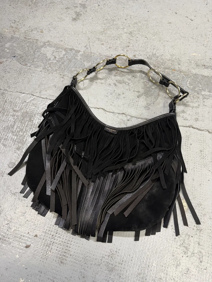 FW2005 Yves Saint Laurent Black Suede Leather Fringe Shoulder Bag - Image 9