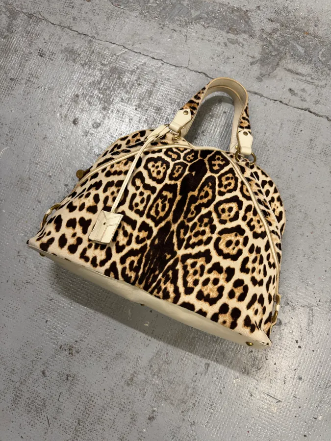 FW2005 Yves Saint Laurent Cream Leopard Print Calf Hair Muse Bag - Image 7
