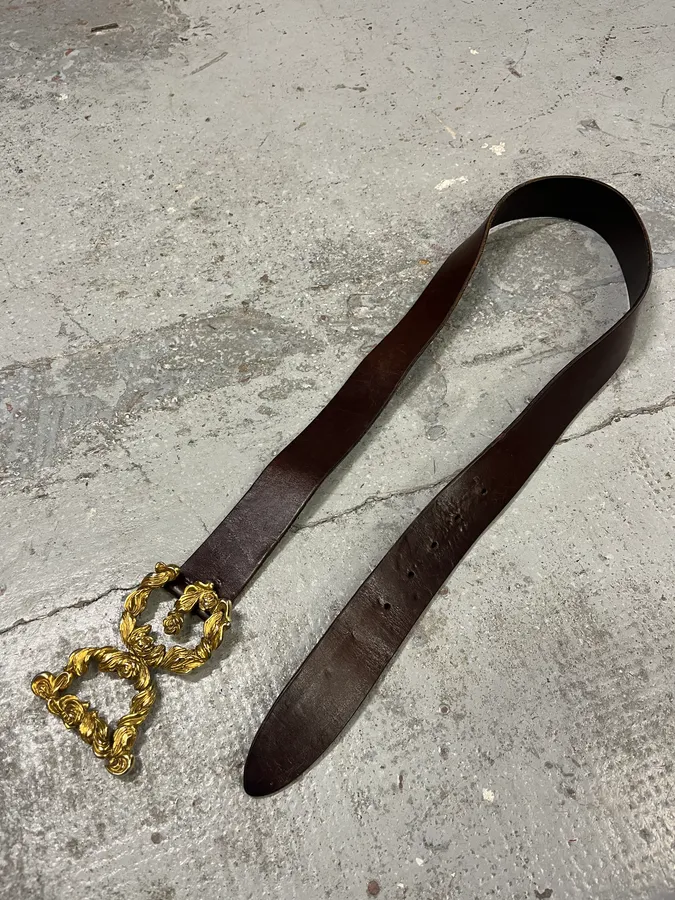 FW2006 Dolce & Gabbana Baroque Golden Buckle Brown Leather Belt - Image 4