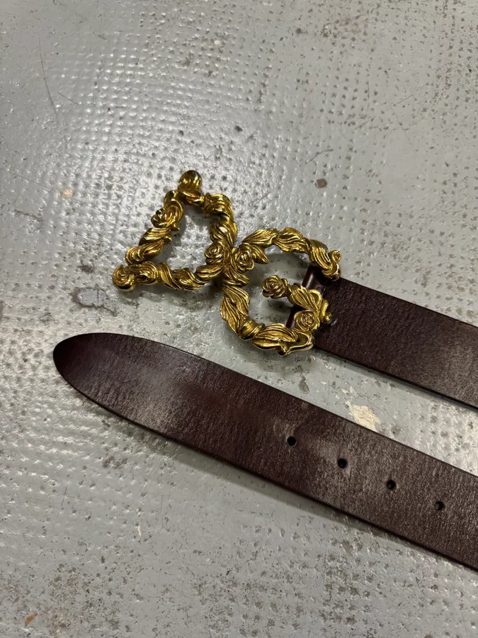 FW2006 Dolce & Gabbana Baroque Golden Buckle Brown Leather Belt - Image 5