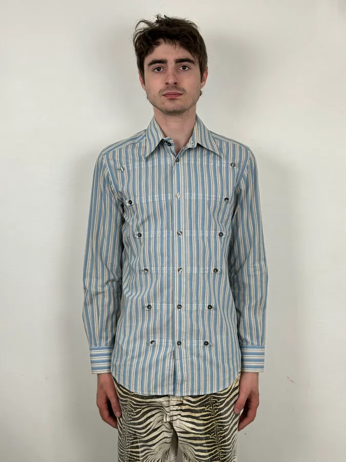 FW2006 Dolce & Gabbana Blue Striped Officer Napoleon Shirt - Image 3