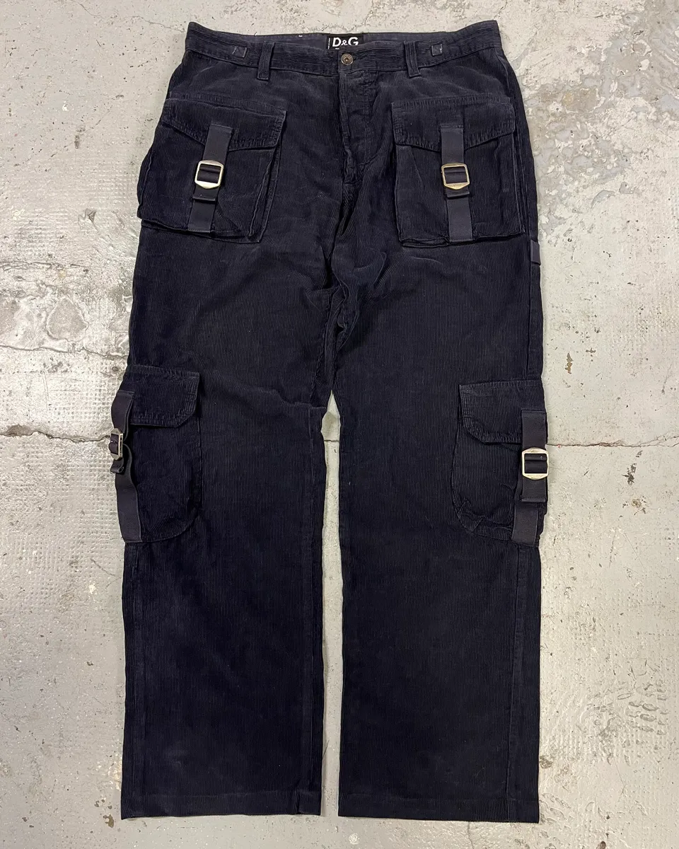 FW2006 Dolce & Gabbana Navy Velvet Bondage Cargo Pants