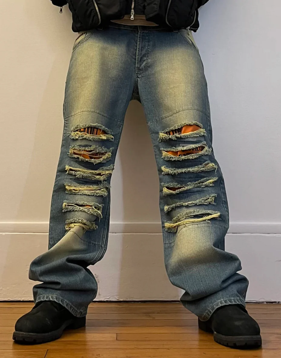 FW2006 Dolce & Gabbana Orange Poem Faded Jeans (L/XL) - Image 2