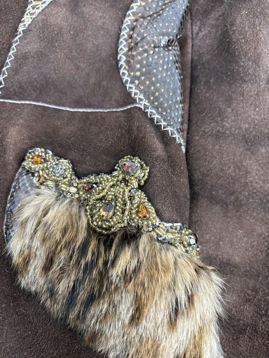 FW2006 Roberto Cavalli Long Hybrid Brown Fur Python Leather Jacket - Image 9
