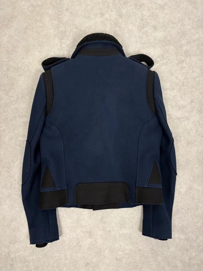 FW2007 Balenciaga Navy Wool Shearling Peacoat Jacket - Image 6