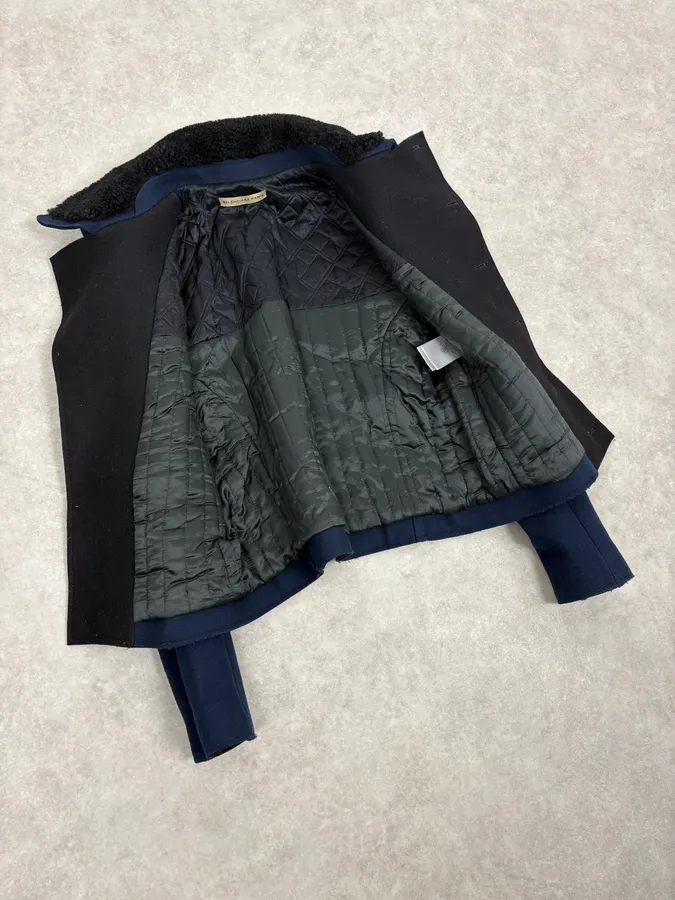 FW2007 Balenciaga Navy Wool Shearling Peacoat Jacket - Image 7