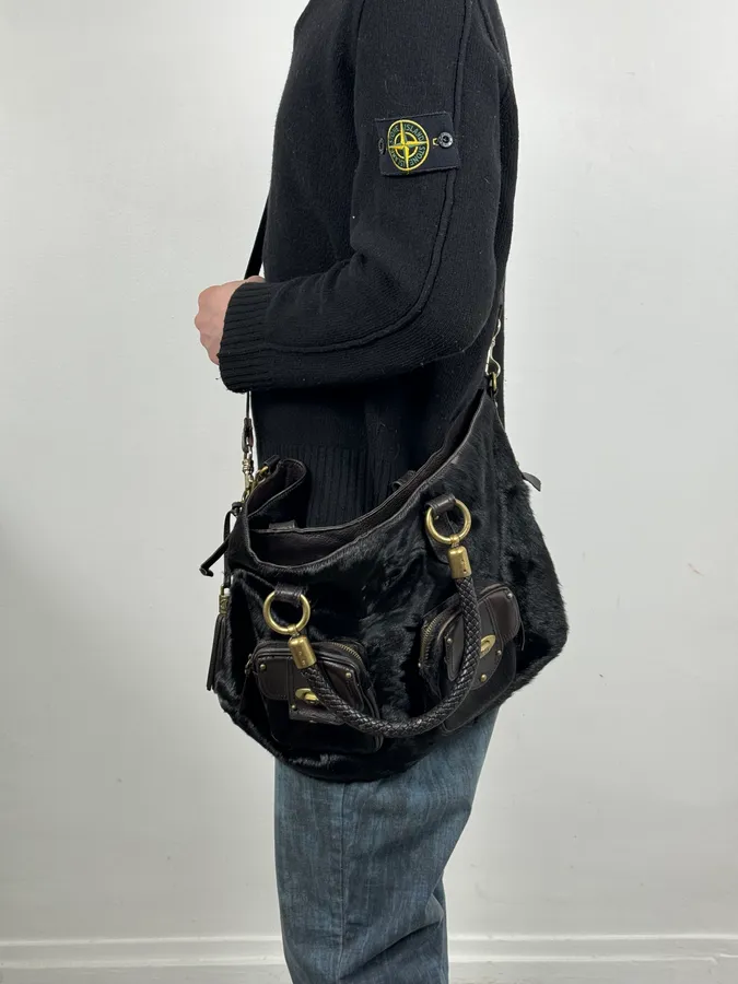 FW2007 Cavalli Black Pony Hair Leather Multi-Pocket Tote Bag - Image 3