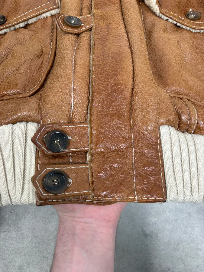 FW2007 Cavalli Brown Fur Aviator Leather Jacket - Image 10