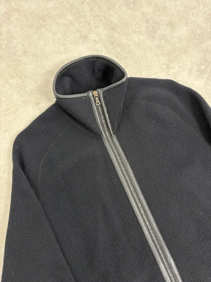 FW2007 Prada Black Padded Leather Wool Zip-up Sweater - Image 5