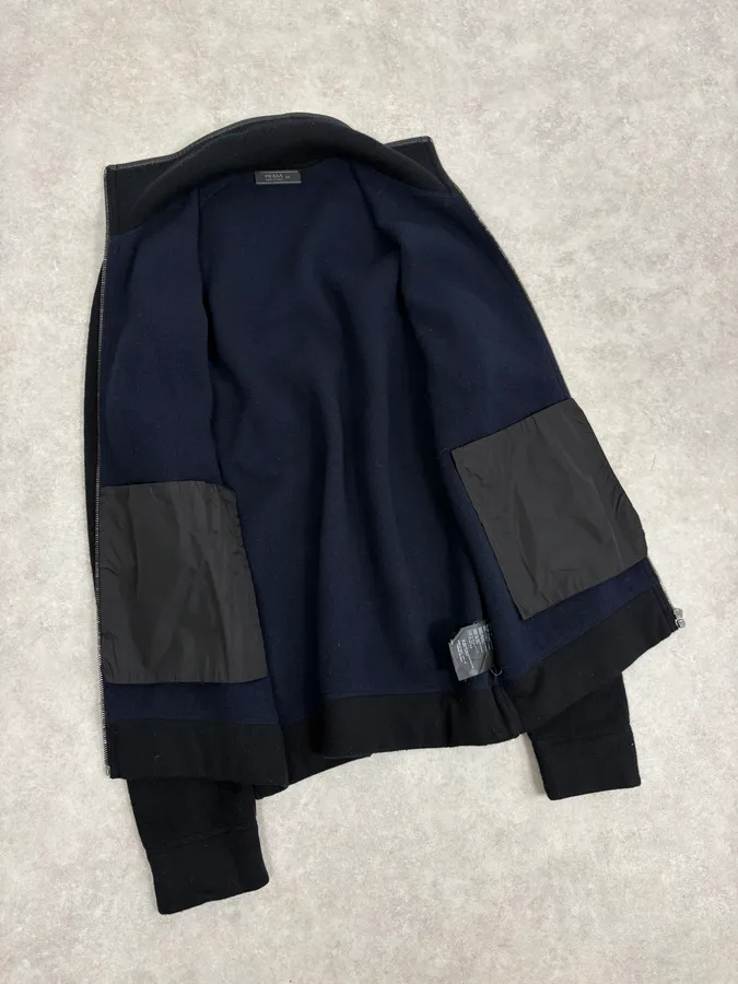 FW2007 Prada Black Padded Leather Wool Zip-up Sweater - Image 7