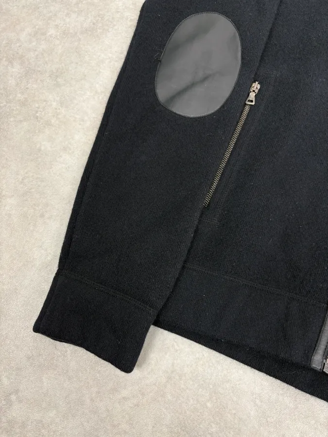 FW2007 Prada Black Padded Leather Wool Zip-up Sweater - Image 8