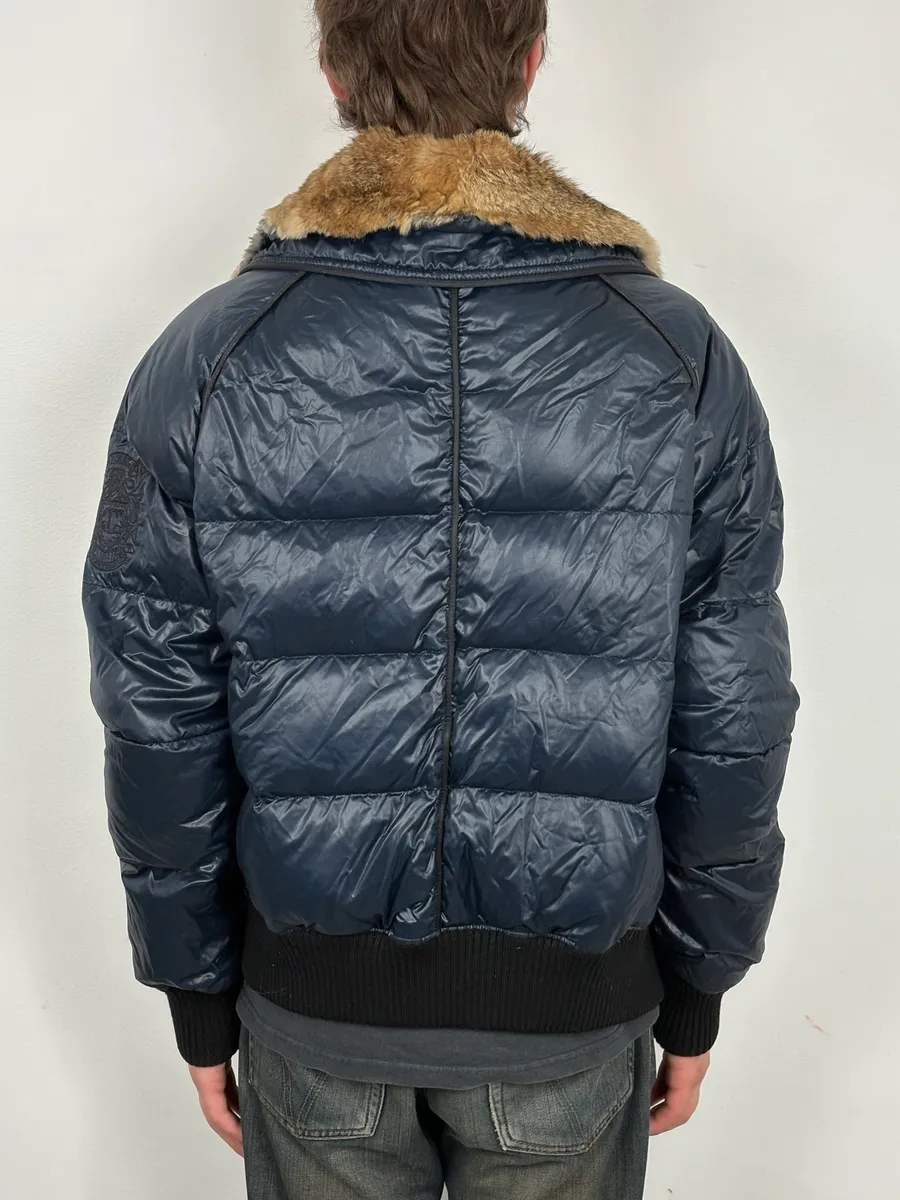 FW2008 Cavalli Fur Collar Navy Puffer Jacket - Image 3