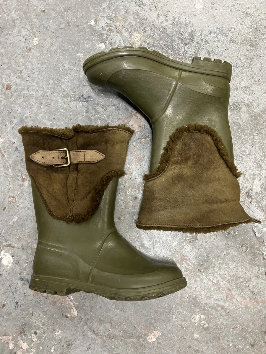 FW2008 Dolce & Gabbana Olive Green Shearling Leather Boots - Image 7