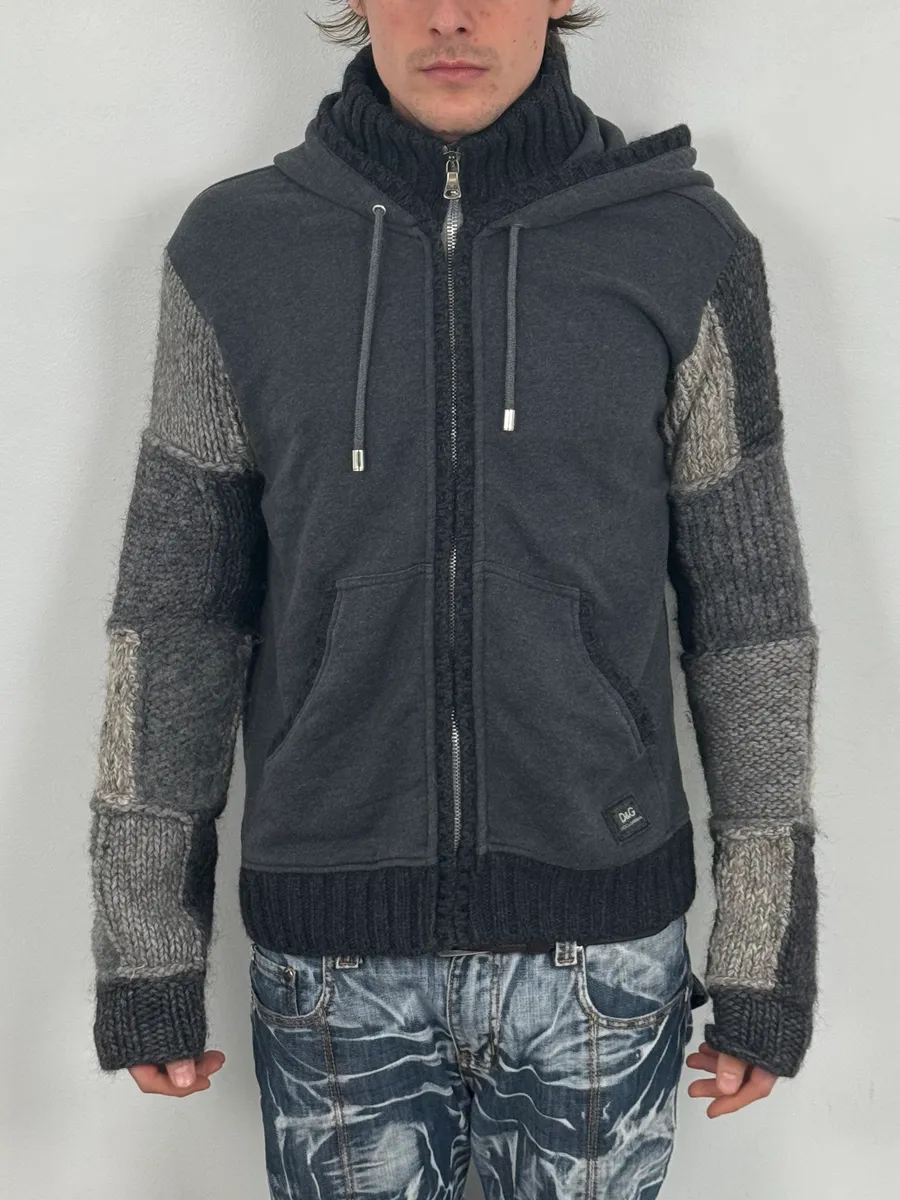 FW2008 Dolce & Gabbana Patchwork Wool Zip-Up Hoodie - Image 2