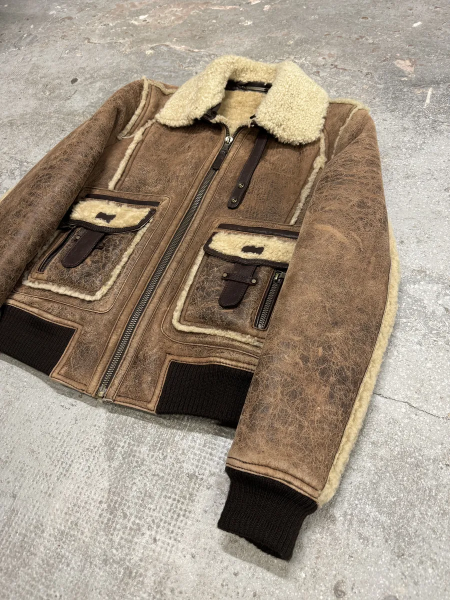 FW2008 Dolce & Gabbana Runway Brown Leather Shearling Jacket - Image 7