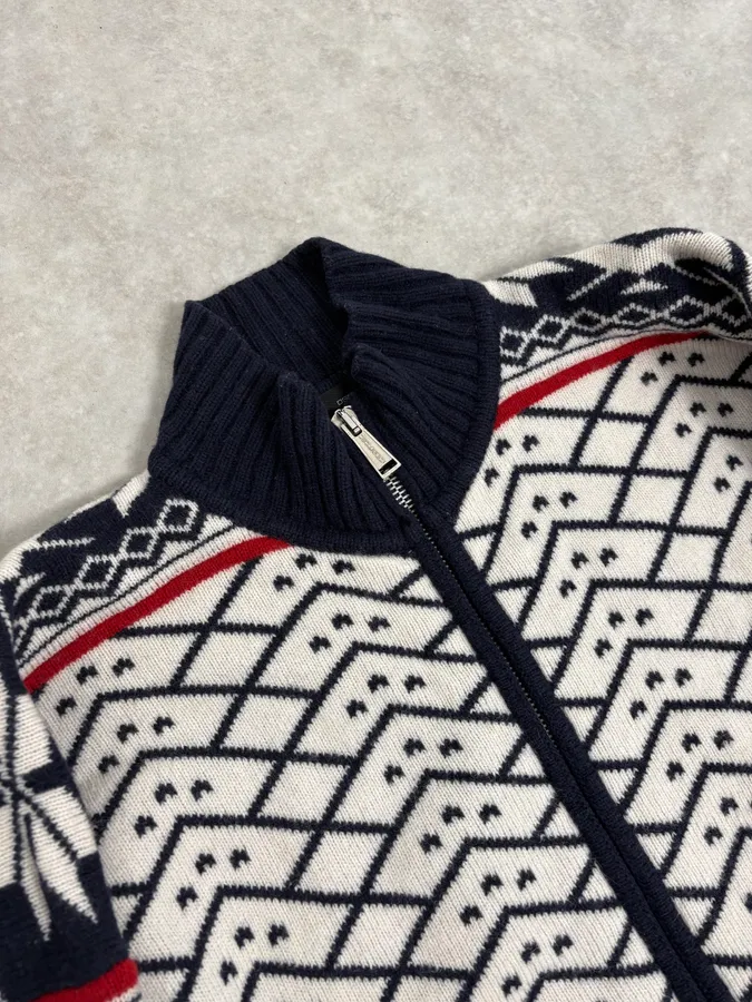 FW2008 Dsquared2 Navy & White Wool Geometric Knit Zip-up Sweater - Image 5