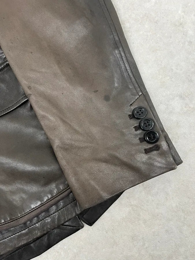 FW2008 Emporio Armani Faded Brown Leather Blazer Jacket - Image 10