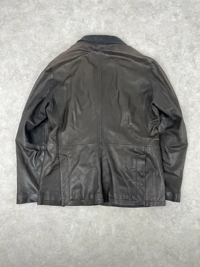 FW2008 Emporio Armani Faded Brown Leather Blazer Jacket - Image 6