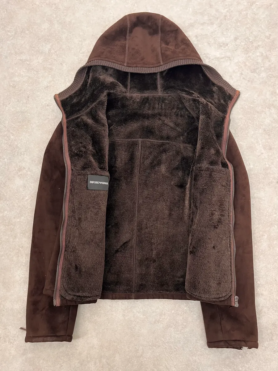 FW2008 Emporio Armani Faux Shearling Brown Hooded Jacket - Image 8