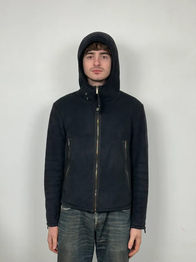 FW2008 Emporio Armani Navy Shearling Jacket - Image 2