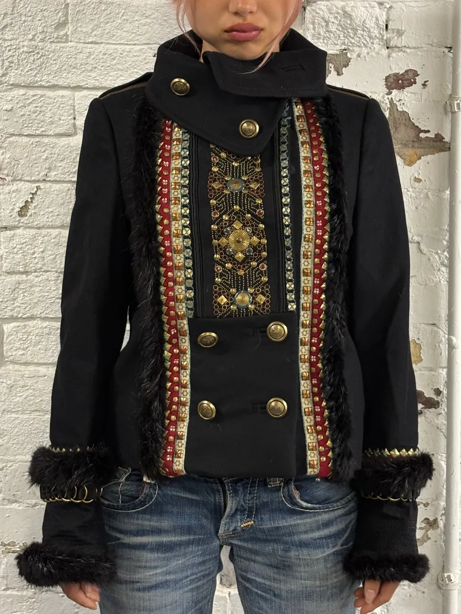 FW2008 Gucci Black Wool Officer Embroidered Jacket by Frida Giannini - Image 3