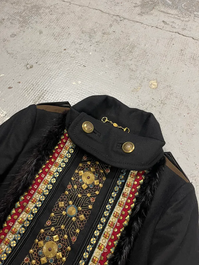 FW2008 Gucci Black Wool Officer Embroidered Jacket by Frida Giannini - Image 6