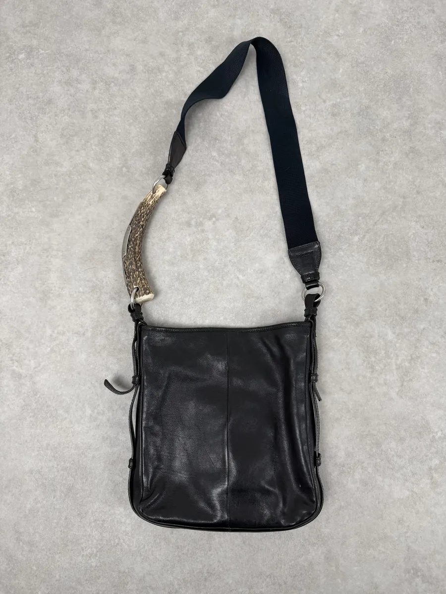 SS2004 Yves Saint Laurent Mombasa Organic Horn Handle Black Leather Shoulder Bag - Image 5