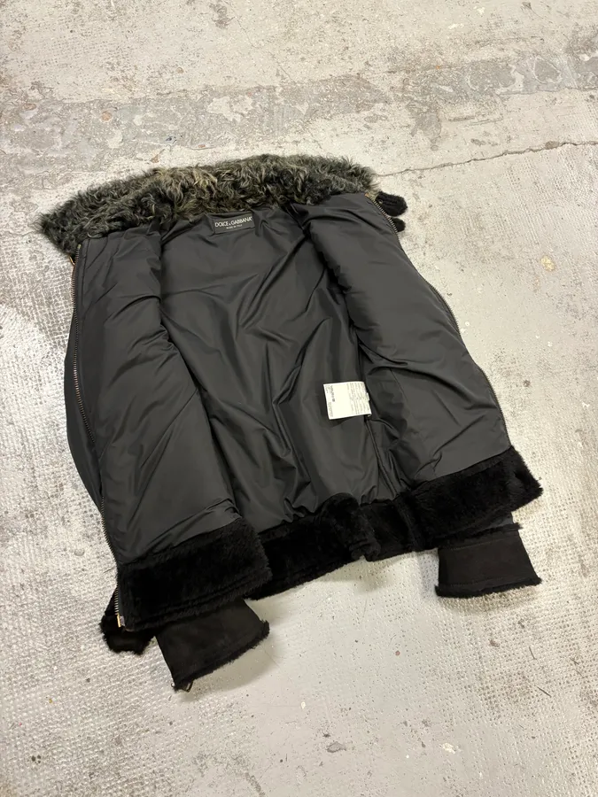 FW2009 Dolce & Gabbana Hybrid Nylon Shearling Black Jacket - Image 5