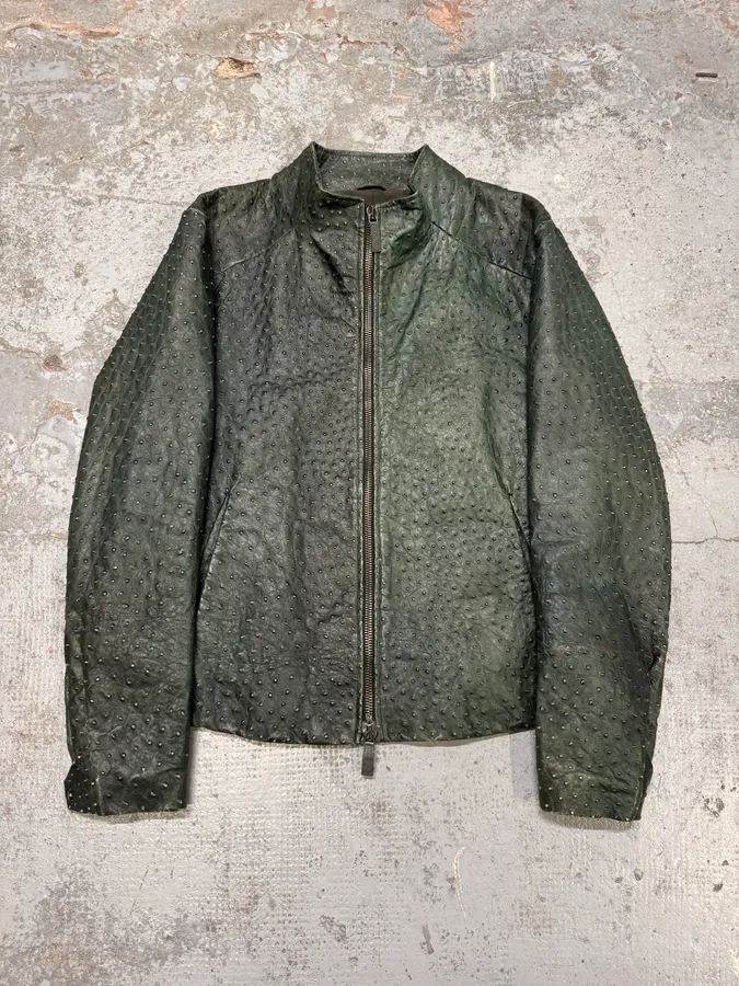 FW2009 Emporio Armani Dark Green Ostrich Effect Leather Jacket