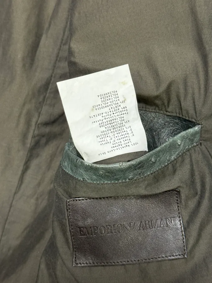 FW2009 Emporio Armani Dark Green Ostrich Effect Leather Jacket - Image 13
