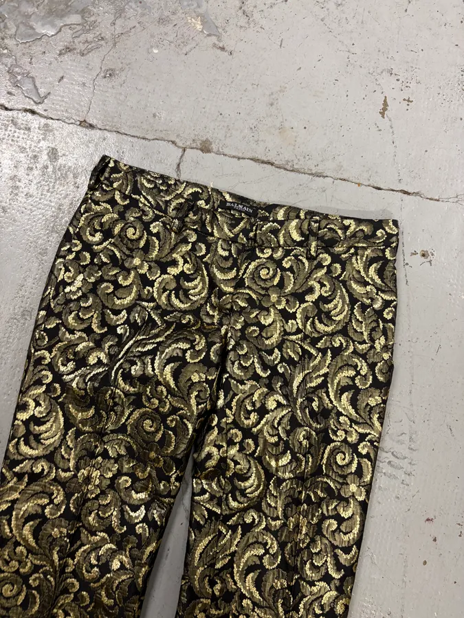 FW2010 Balmain Black Jacquard Metallic Floral Pants - Image 6