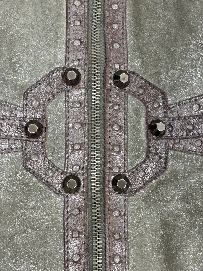 FW2010 Cavalli Faded Grey Studded Leather Jacket - Image 8