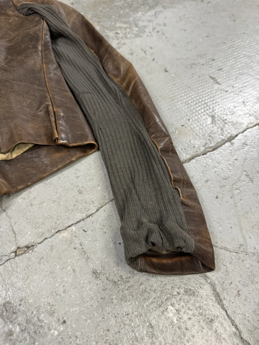FW2010 Rick Owens Tumbled Stoned Brown Hybrid Leather Jacket - Image 7
