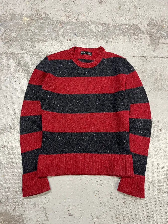 FW2011 Dolce & Gabbana Red & Grey Stripes Wool Sweater