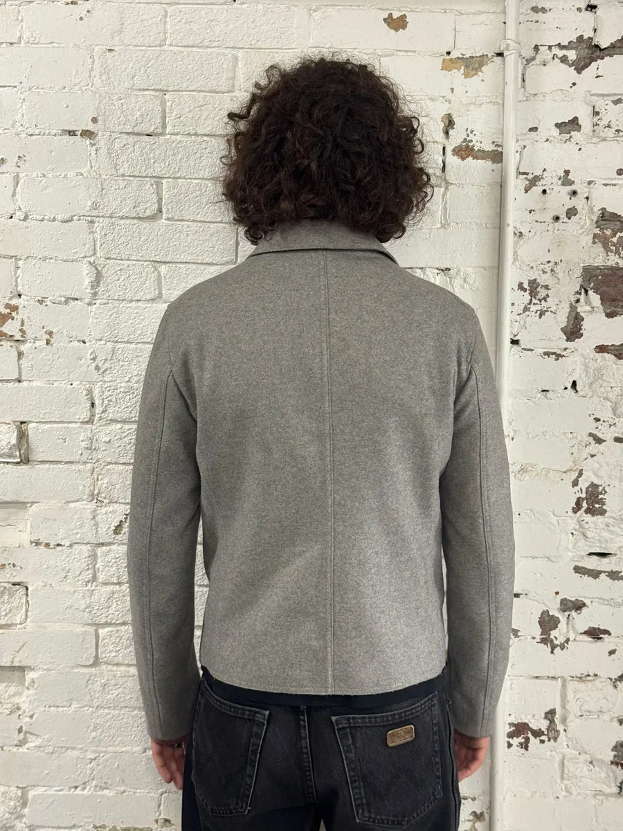 FW2011 Emporio Armani Asymmetrical Biker Grey Wool Jacket - Image 3