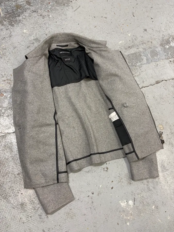 FW2011 Emporio Armani Asymmetrical Biker Grey Wool Jacket - Image 7
