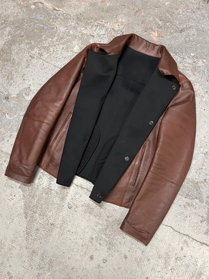 FW2011 Emporio Armani Imperial Asymmetrical Brown Leather Jacket - Image 5