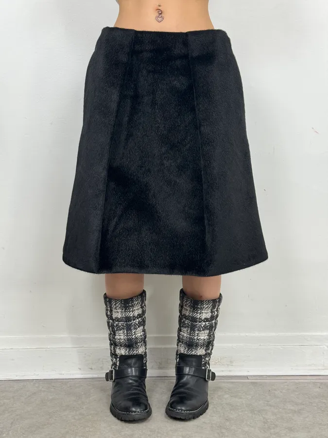 FW2011 Jil Sander Black A-Line Faux Pony Hair Skirt - Image 3
