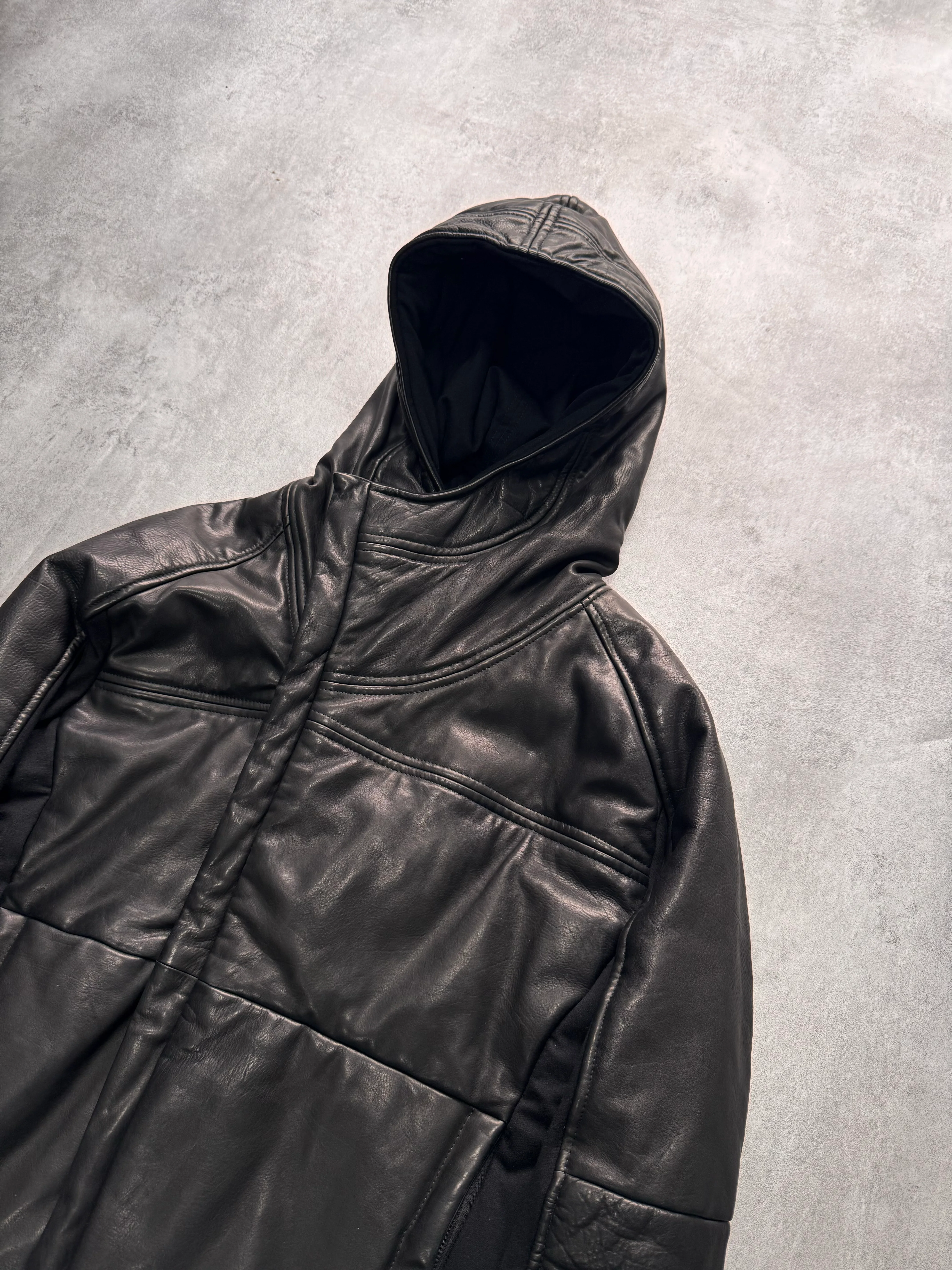 FW2012 Emporio Armani Ninja Asymmetrical Leather Hooded Coat - Image 3