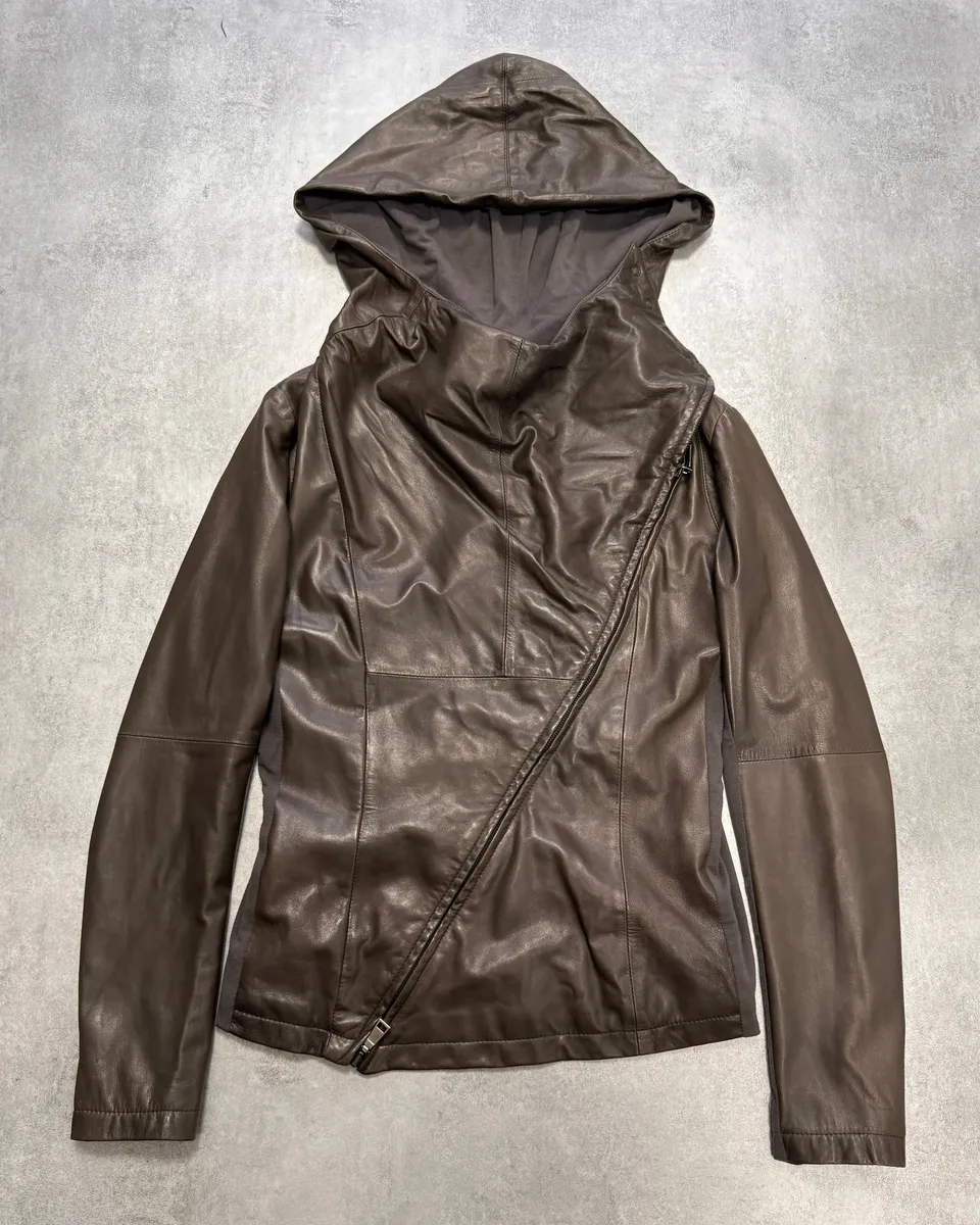 FW2012 Emporio Armani Brown Hooded Leather Jacket