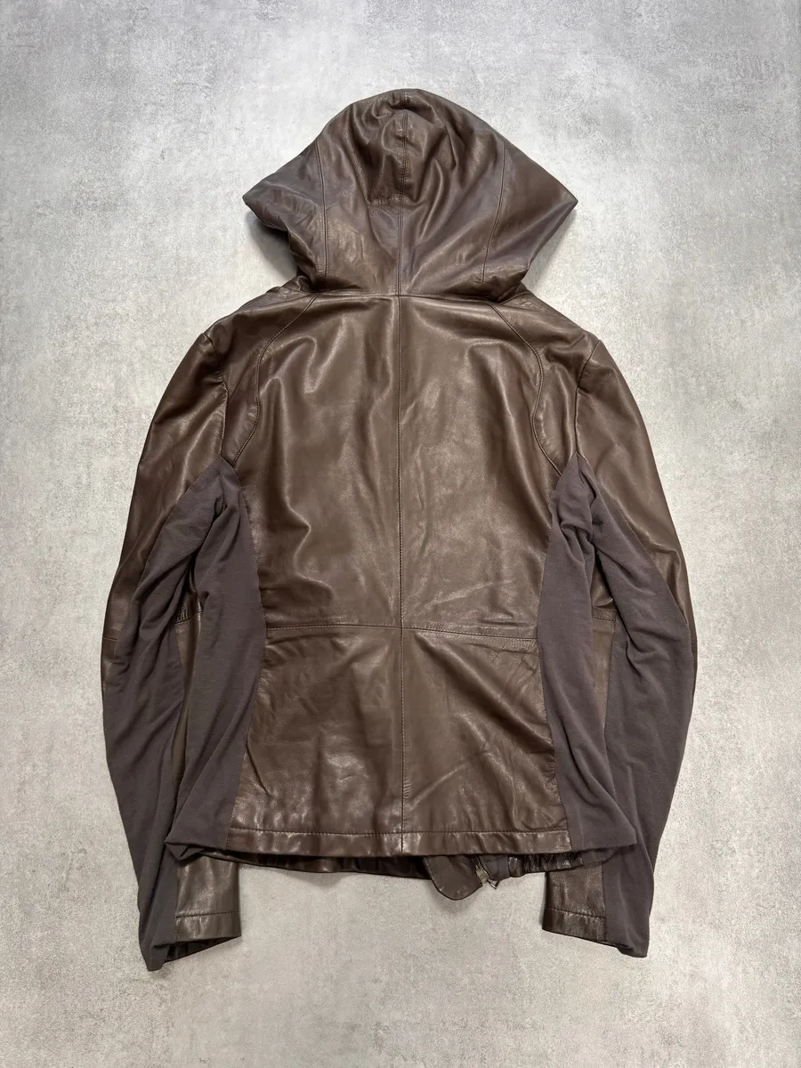 FW2012 Emporio Armani Brown Hooded Leather Jacket - Image 5
